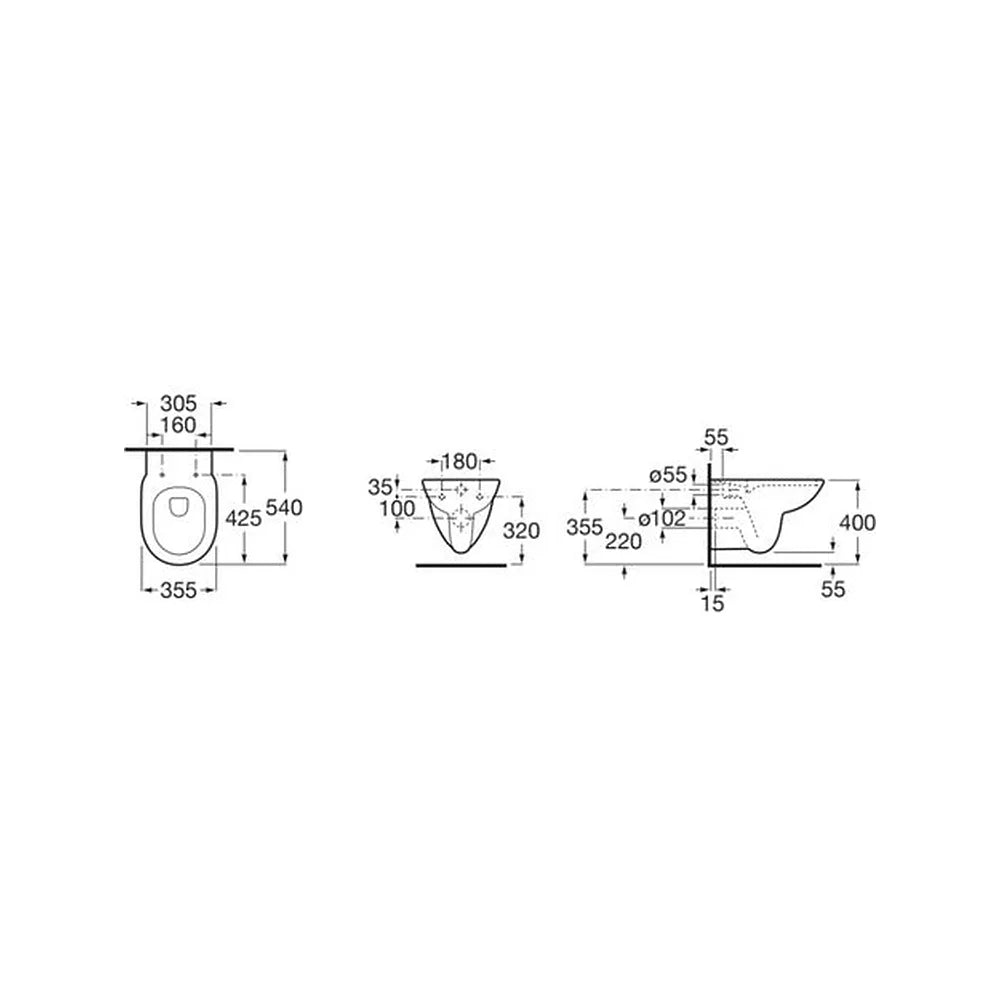 Taza suspendida redonda con descarga dual 45 y 3 litros compatible con Duplo Roca - Vista 2