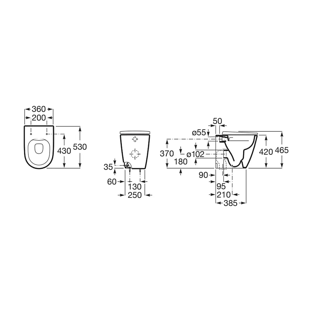 Taza Roca Rimless con salida dual para inodoro tanque alto o empotrable 36x53x46 cm Roca - Vista 6