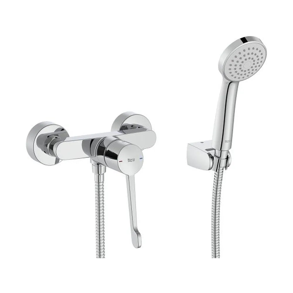 Grifería exterior para ducha monomando con ducha de mano flexible 170 cm y maneta accesible Roca - Vista 1