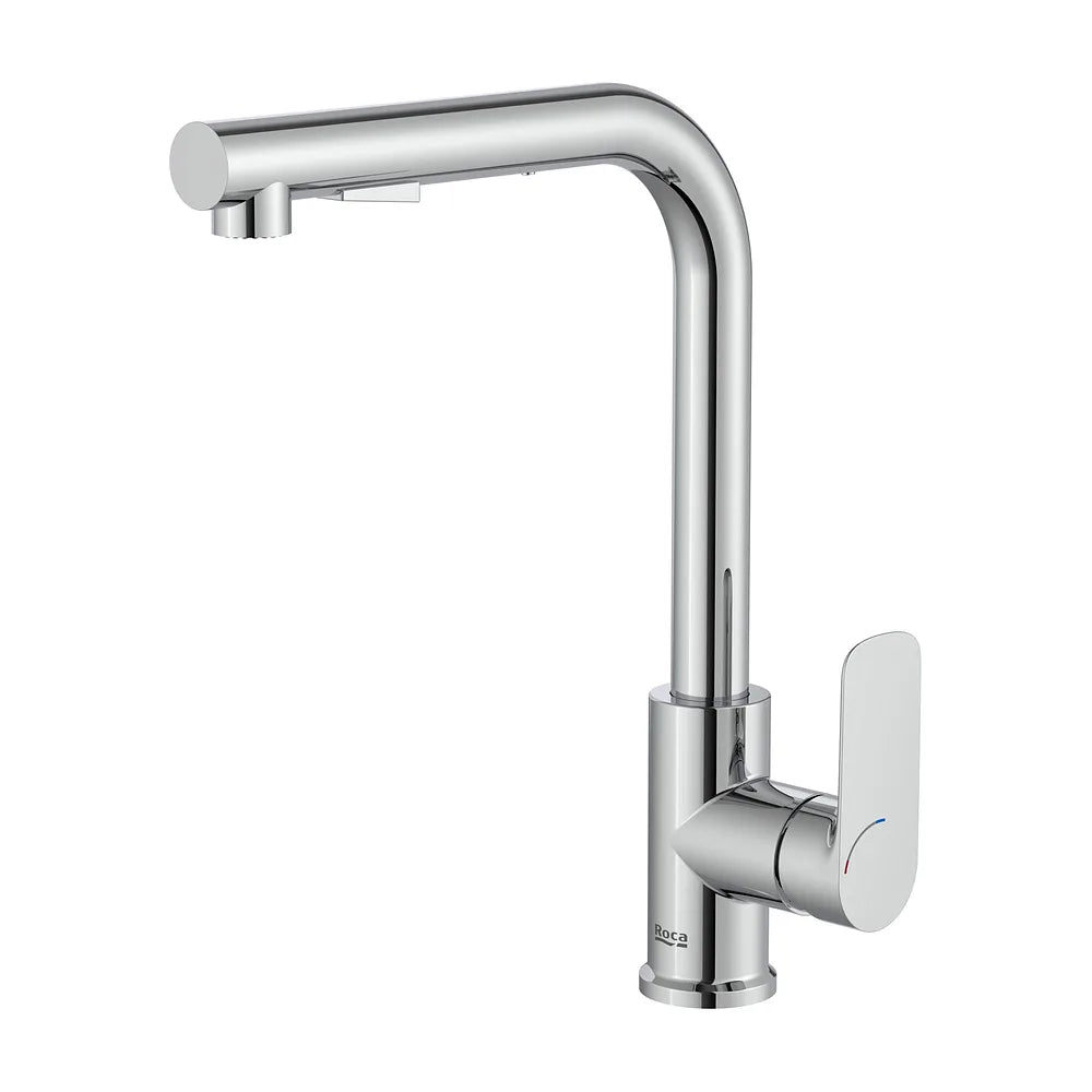 Grifería para Cocina Monomando con Caño Curvo Giratorio y Ducha Extraíble Cromado Roca - Vista 2
