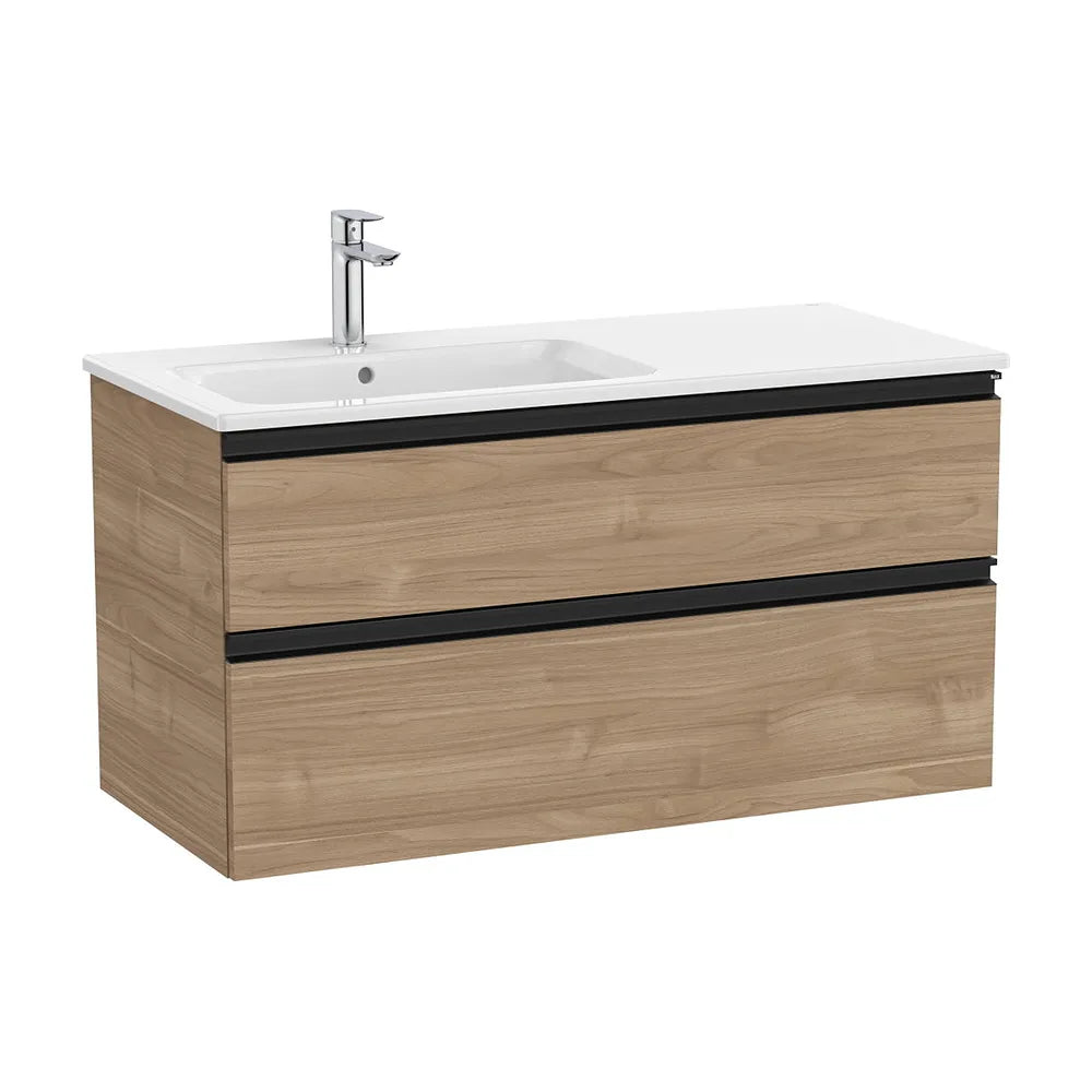 Mueble base suspendido con lavabo a la izquierda dos cajones nogal 1005x460x537 mm Roca - Vista 2