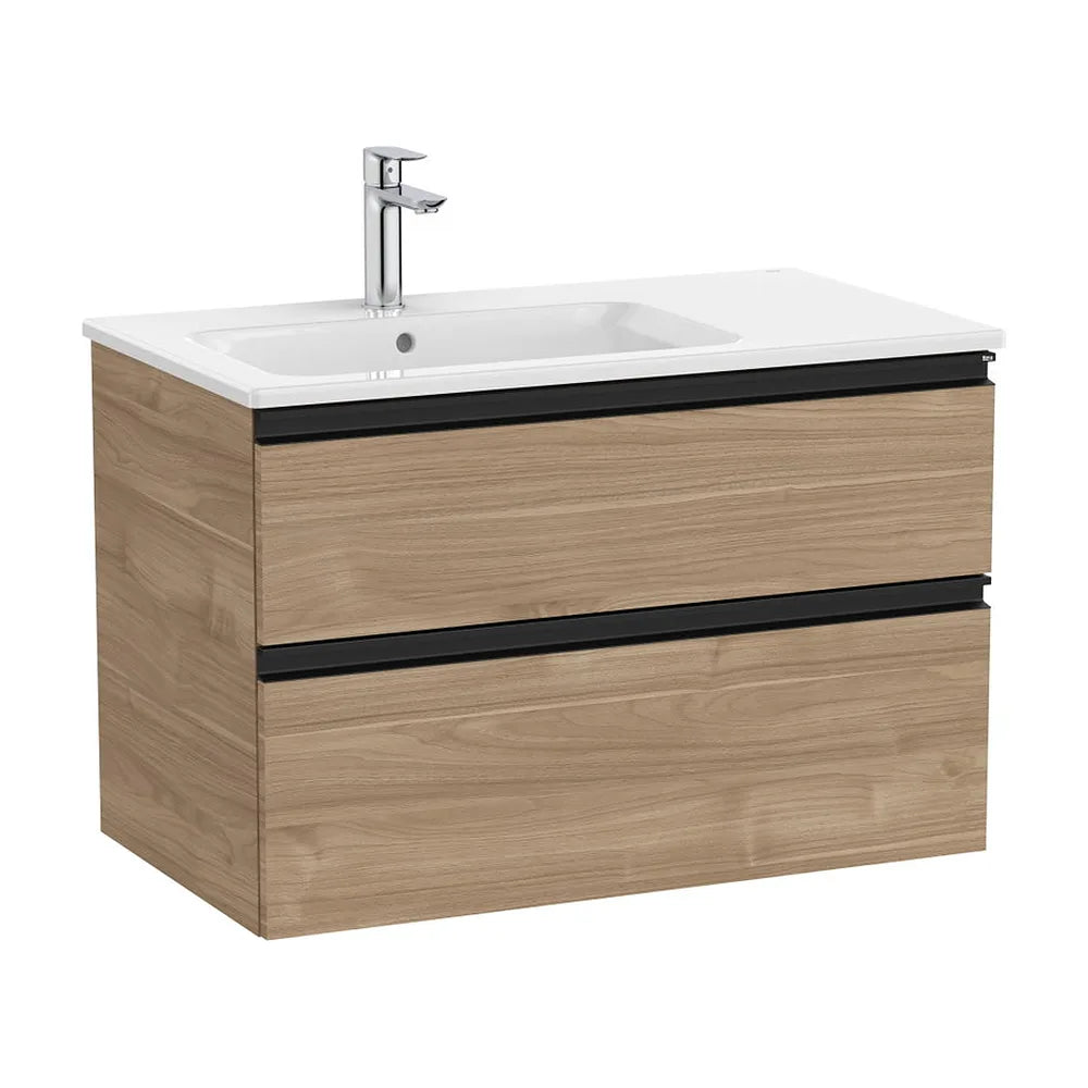 Mueble base suspendido dos cajones lavabo izquierdo 80x46x54 cm Nogal Roca - Vista 2