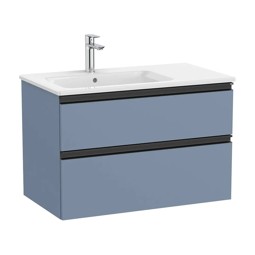 Mueble base suspendido con lavabo a la izquierda dos cajones azul mate Roca - Vista 2