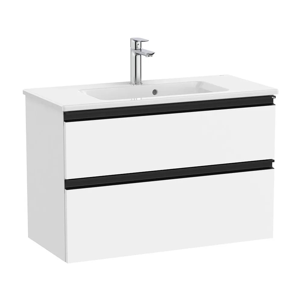 Mueble base compacto con lavabo centrado dos cajones blanco mate 80x38x54 cm Roca - Vista 2