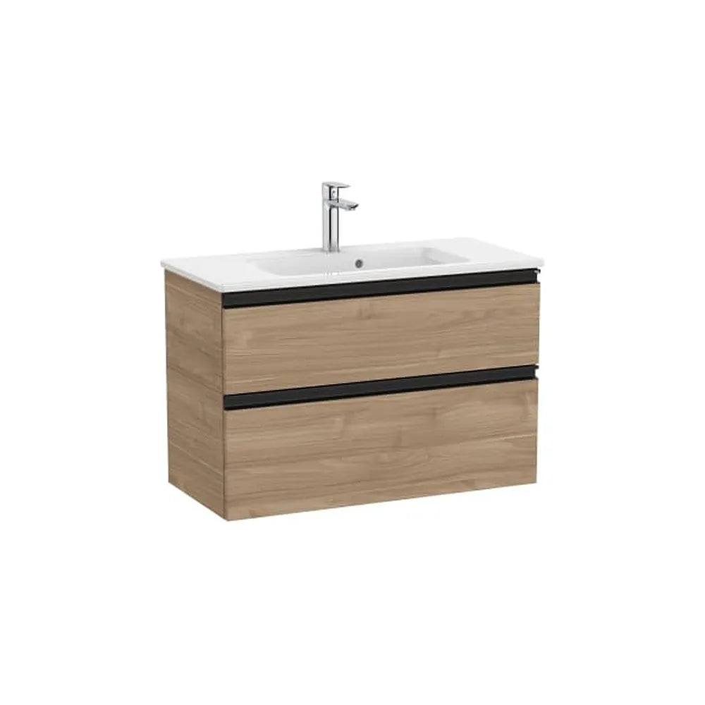 Mueble base compacto dos cajones lavabo centrado 80x38x54 cm Nogal Roca - Vista 1