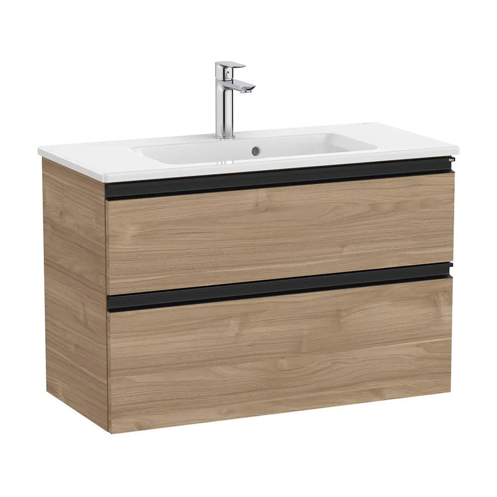 Mueble base compacto dos cajones lavabo centrado 80x38x54 cm Nogal Roca - Vista 2
