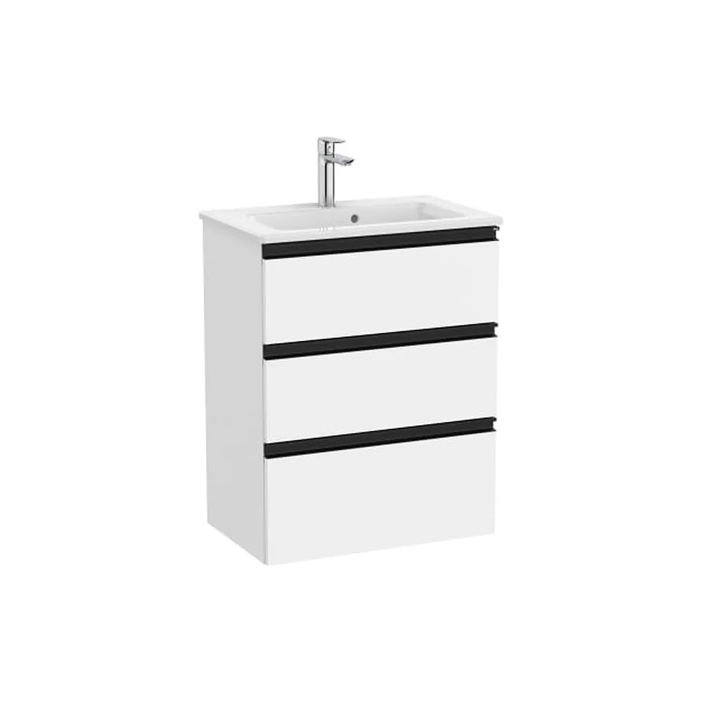 Mueble base compacto tres cajones lavabo centrado blanco mate 60x38x76 cm Roca - Vista 1