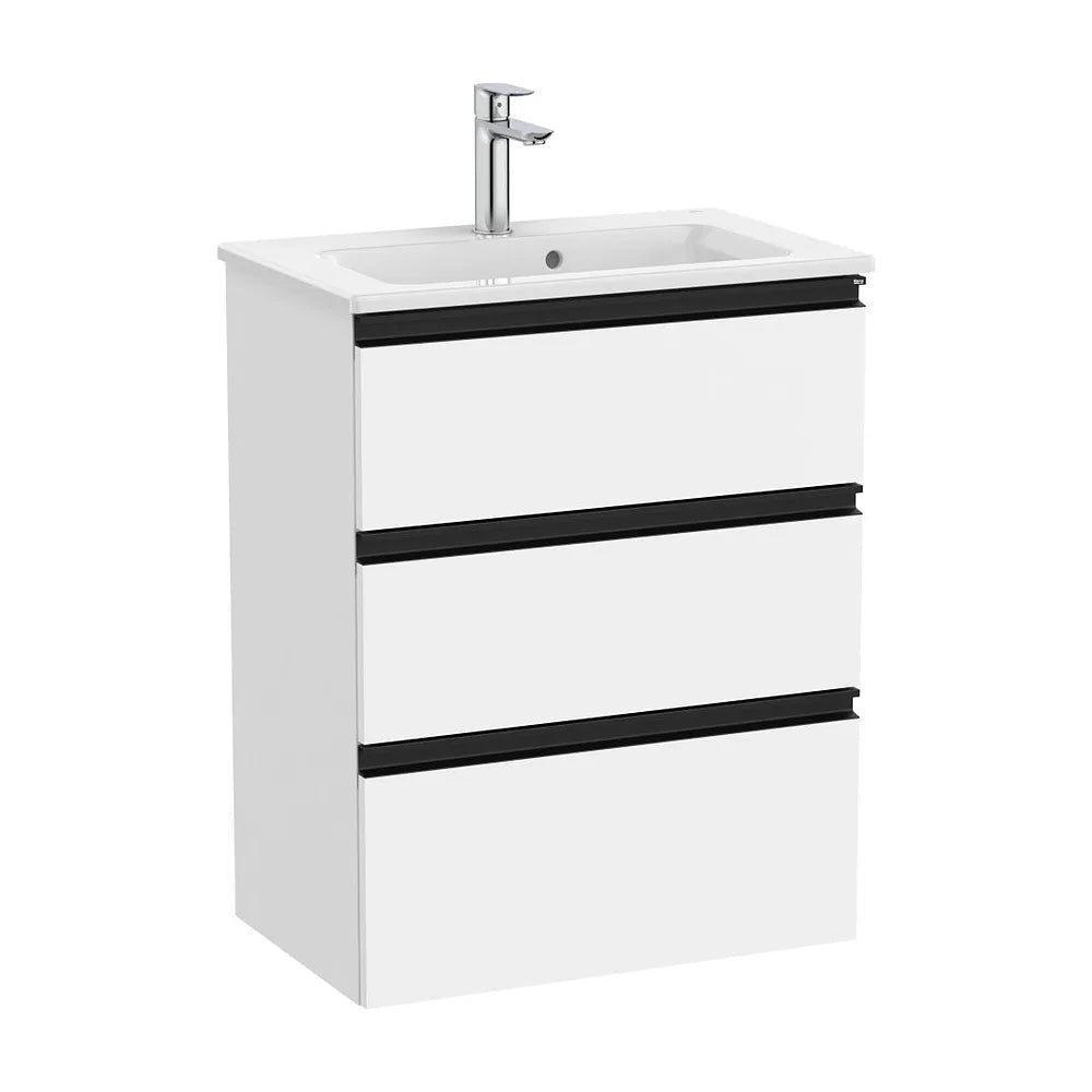 Mueble base compacto tres cajones lavabo centrado blanco mate 60x38x76 cm Roca - Vista 2