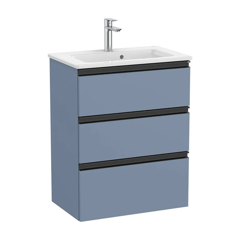 Mueble base compacto tres cajones lavabo centrado 60x38x76 cm azul mate Roca - Vista 2