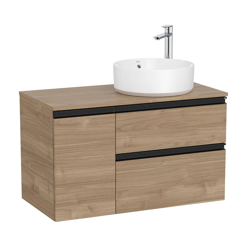 Mueble base dos cajones para lavabo sobre encimera derecha nogal 90x46x53 cm Roca - Vista 2