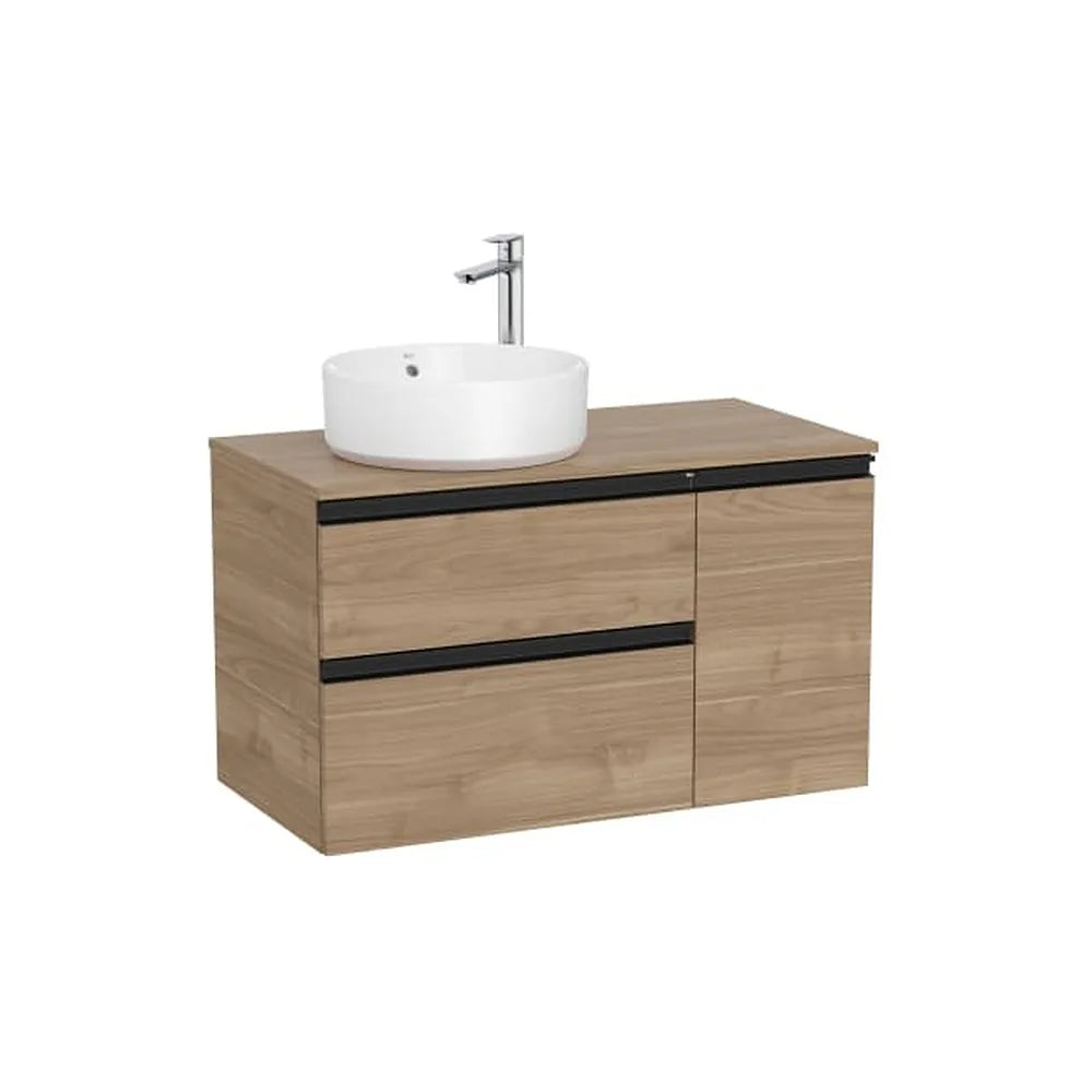 Mueble base asimétrico con dos cajones y puerta para lavabo sobre encimera izquierda 90x46x53 cm Roca - Vista 1