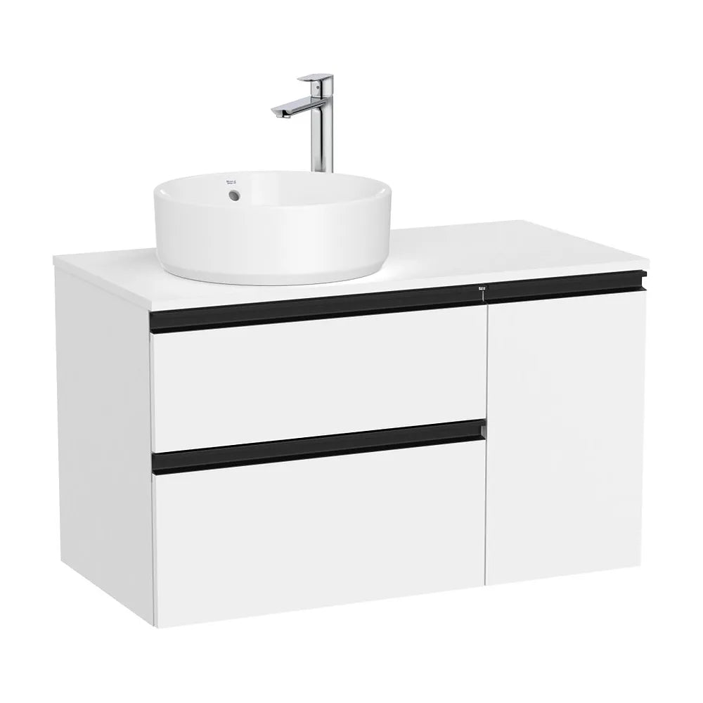 Mueble base asimétrico con dos cajones y una puerta para lavabo sobre encimera izquierda 90x46x54 cm Roca - Vista 2