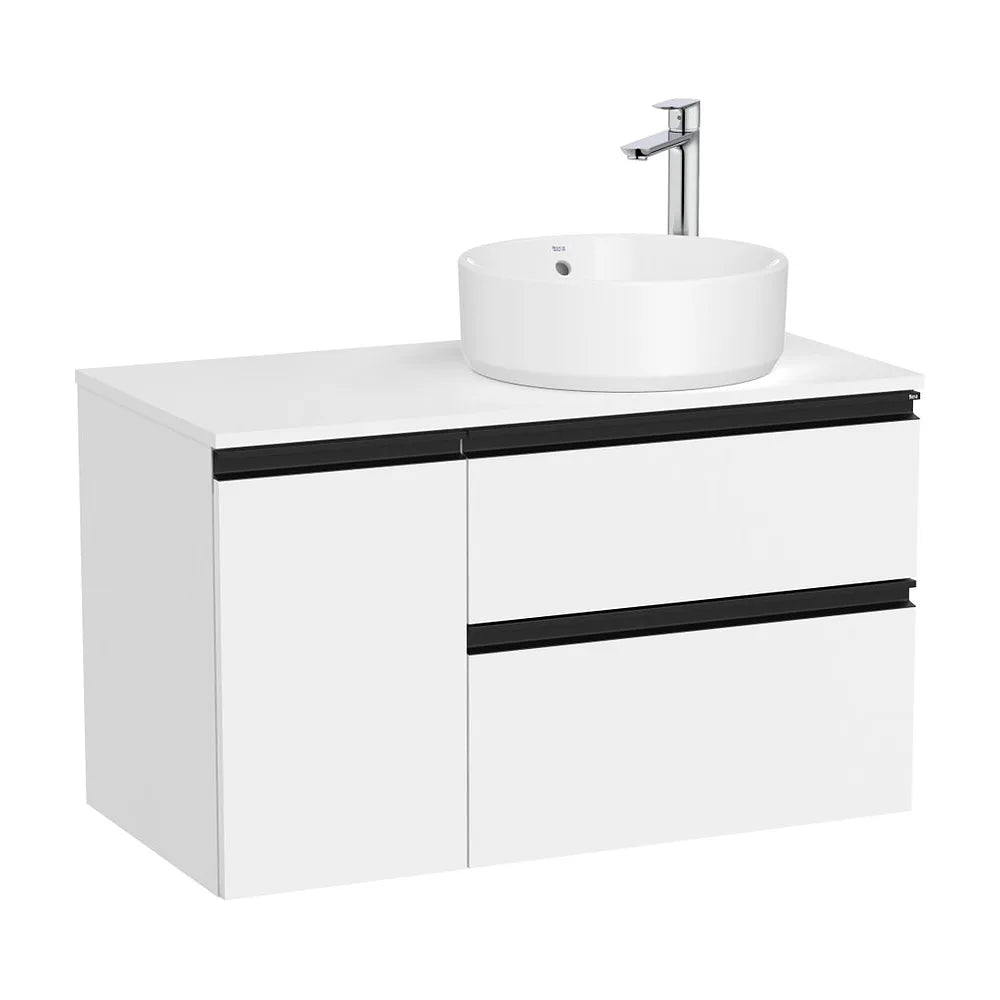 Mueble base suspendido dos cajones para lavabo sobre encimera derecha 90x46x53 cm Roca - Vista 2