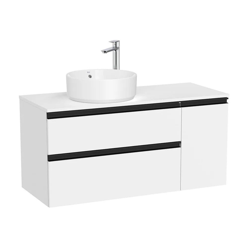 Mueble base asimétrico dos cajones una puerta lavabo sobre encimera izquierda 110x46x53 cm Roca - Vista 2