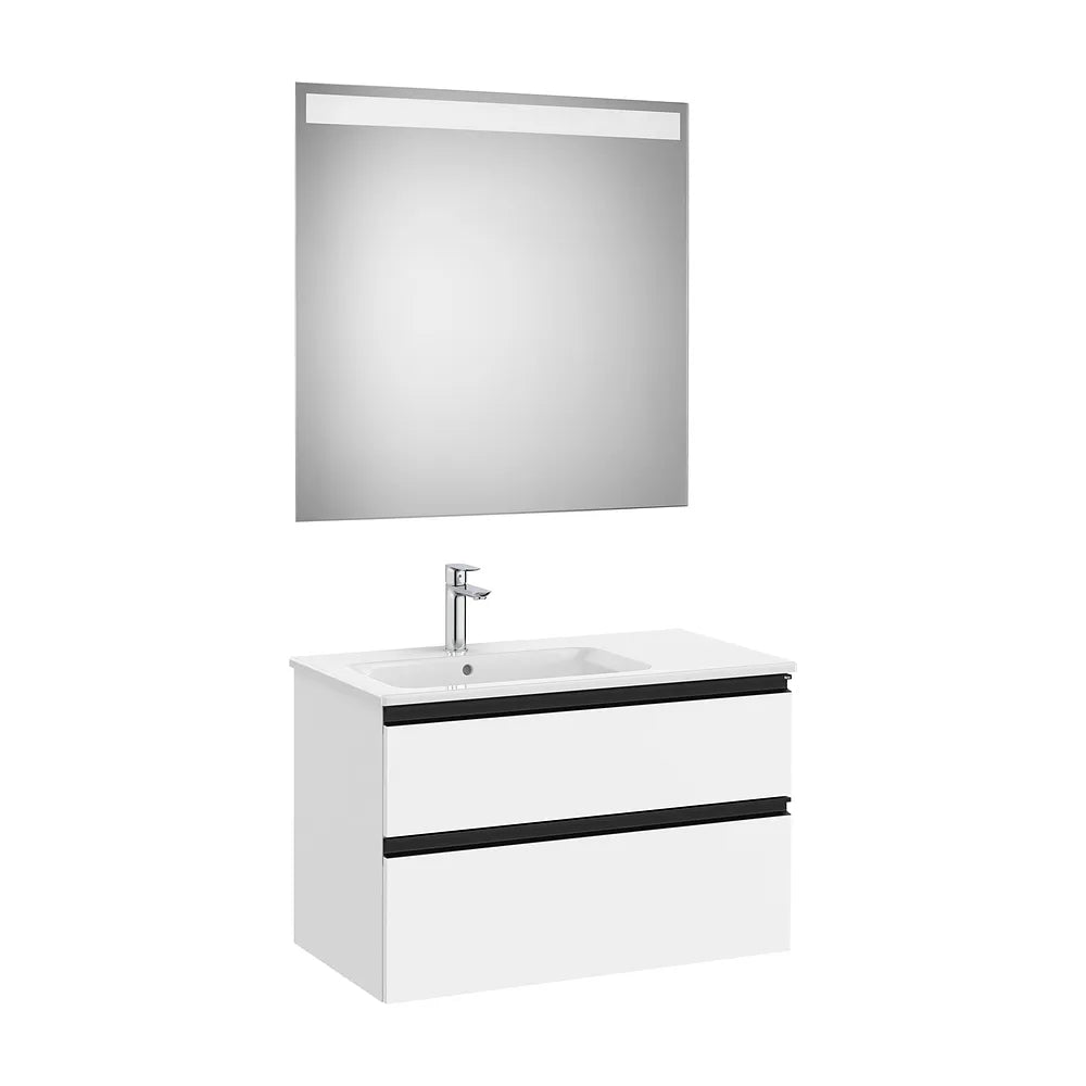 Pack mueble base dos cajones lavabo izquierda espejo LED 80x80 cm Roca - Vista 2
