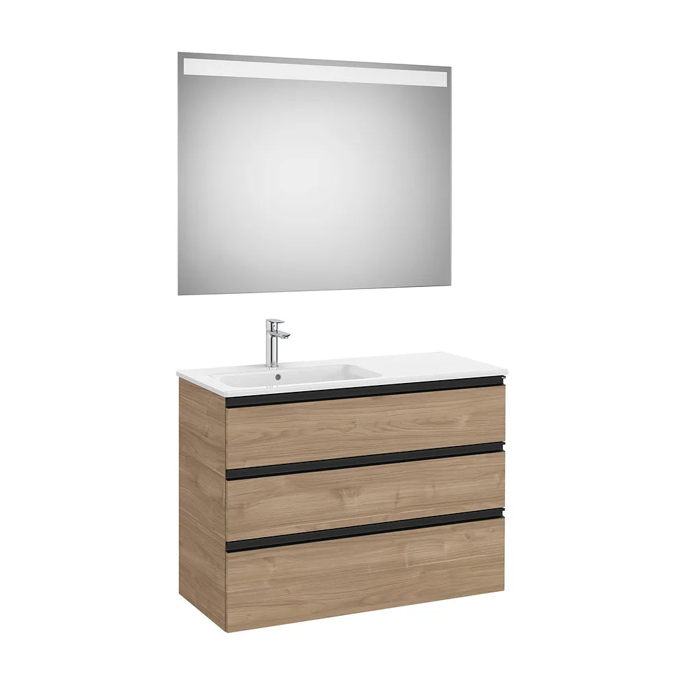 Pack mueble base tres cajones lavabo a la izquierda espejo LED 100x80 cm Roca - Vista 2