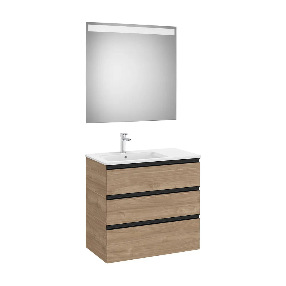 Pack mueble base tres cajones lavabo izquierda espejo LED 80x46x76 cm Roca - Vista 2