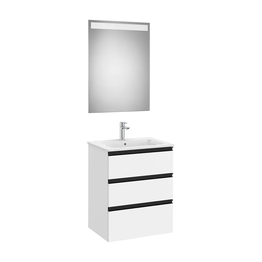 Pack mueble base tres cajones lavabo centrado espejo LED 60x46x76 cm Roca - Vista 2