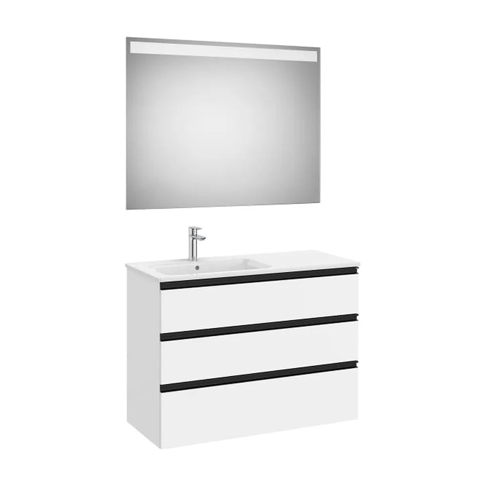 Pack mueble base tres cajones lavabo izquierda espejo LED 100x80 cm Roca - Vista 1