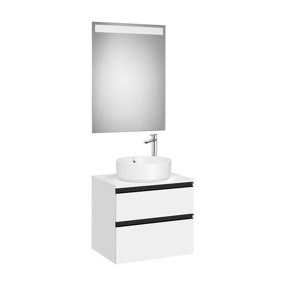 Pack mueble base con dos cajones lavabo sobre encimera central espejo LED 60x46x54 cm Roca - Vista 2