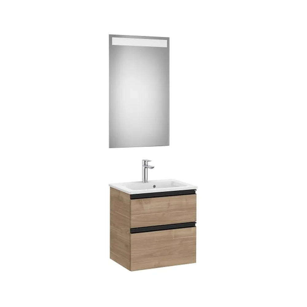 Pack mueble base compacto dos cajones lavabo centrado espejo LED Eidos Roca - Vista 1