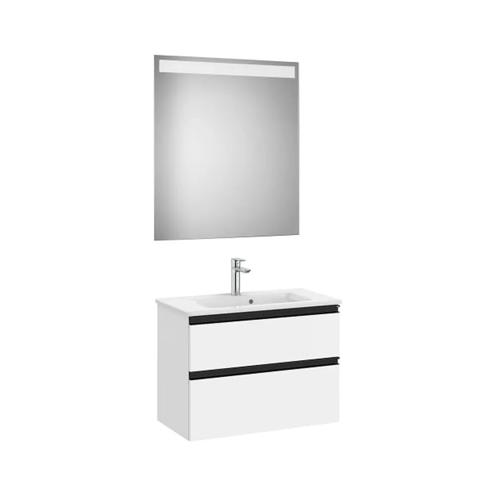 Pack mueble base compacto dos cajones lavabo centrado espejo LED 70x80 cm Roca - Vista 1