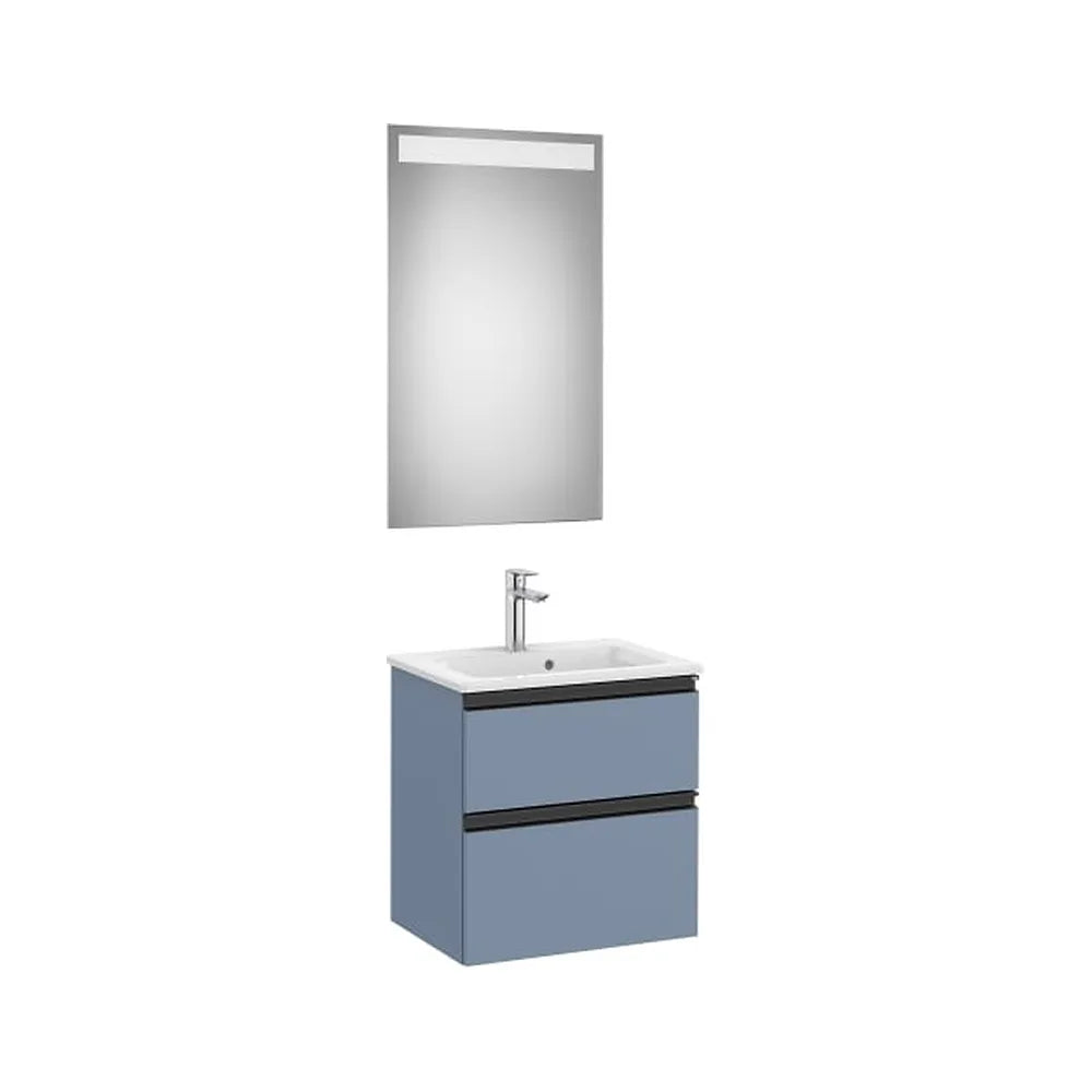 Pack mueble base compacto dos cajones lavabo centrado espejo LED 50x38x54 cm Roca - Vista 1