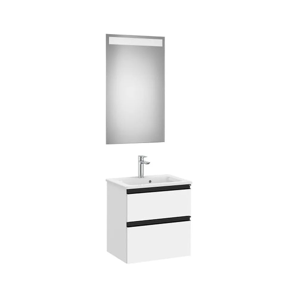 Pack mueble base compacto dos cajones lavabo centrado espejo LED Eidos Roca - Vista 1