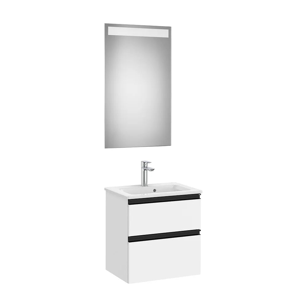 Pack mueble base compacto dos cajones lavabo centrado espejo LED Eidos Roca - Vista 2
