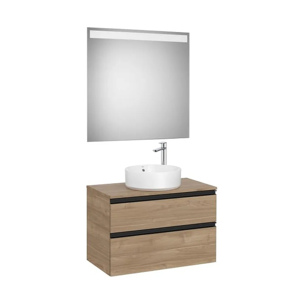 Mueble Base 2 Cajones Lavabo Sobre Encimera Central Espejo Led 80x46x54cm Colección The Gap Roca - Vista 1