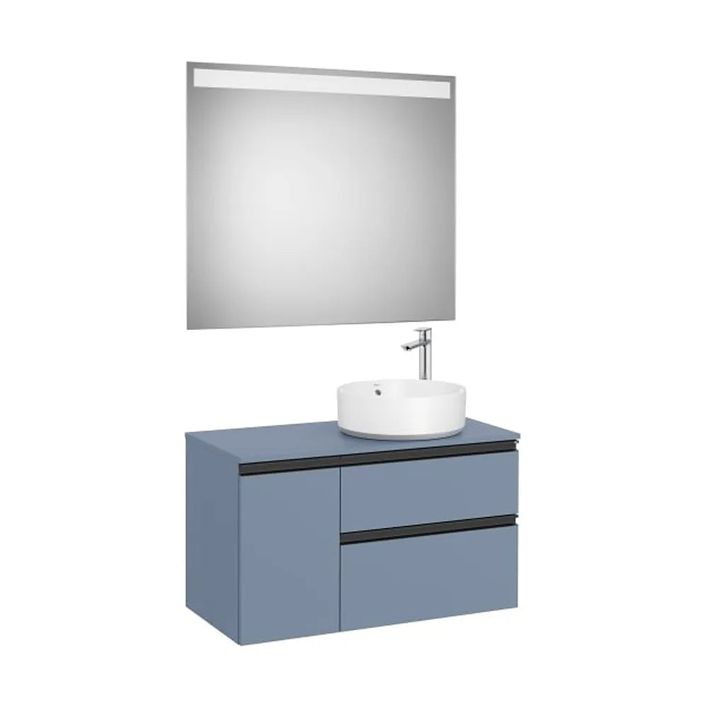 Pack mueble base dos cajones lavabo sobre encimera derecha espejo LED 90x46x54 cm Roca - Vista 1