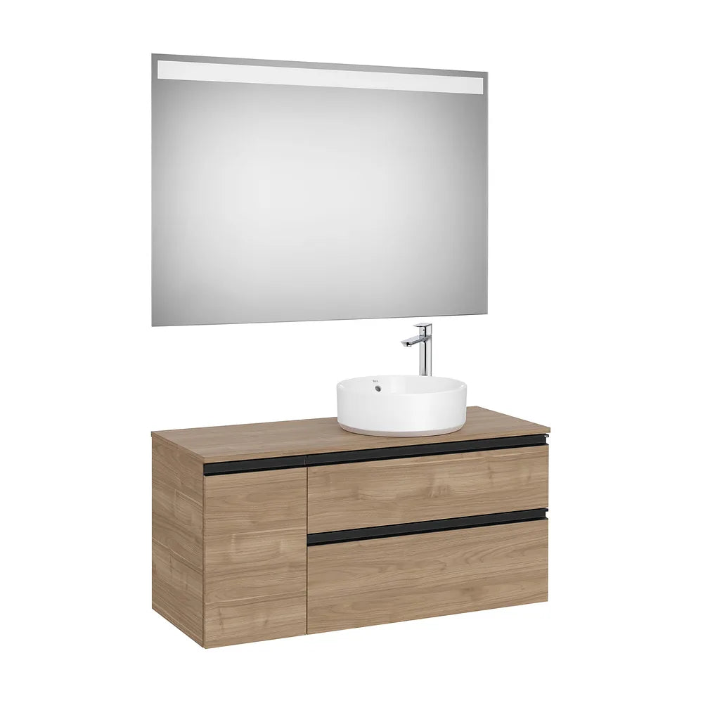 Pack mueble base dos cajones lavabo sobre encimera derecha espejo LED 110x46x53 cm Roca - Vista 2