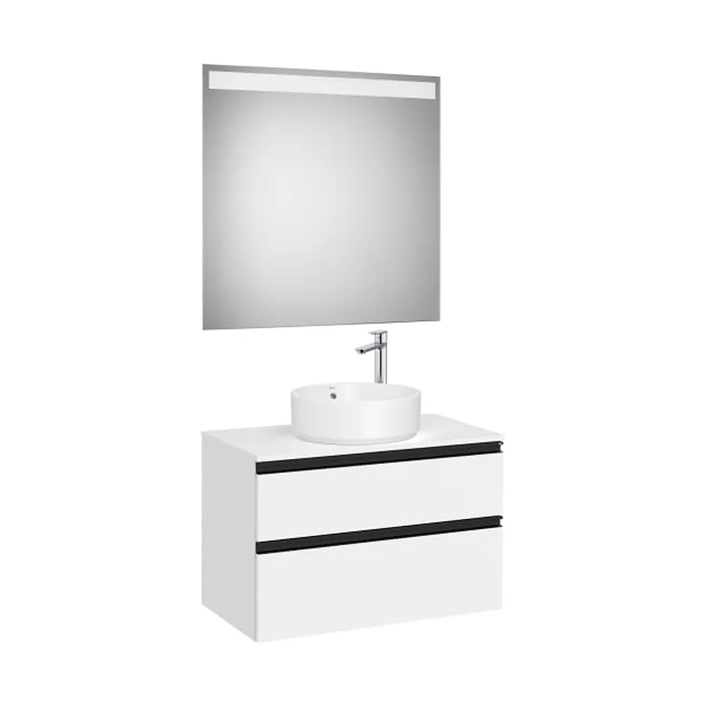 Pack mueble base dos cajones lavabo sobre encimera central espejo LED 80x46x54 cm Roca - Vista 1
