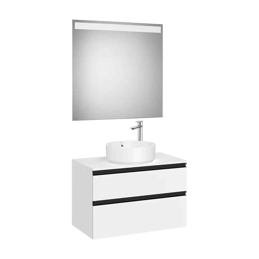 Pack mueble base dos cajones lavabo sobre encimera central espejo LED 80x46x54 cm Roca - Vista 2