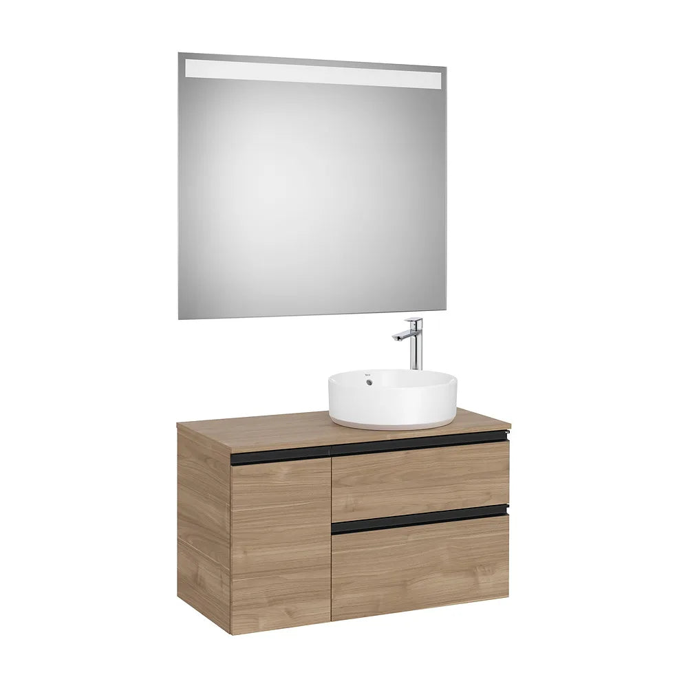 Pack mueble base dos cajones lavabo sobre encimera derecha espejo LED 90x46x54 cm Roca - Vista 2