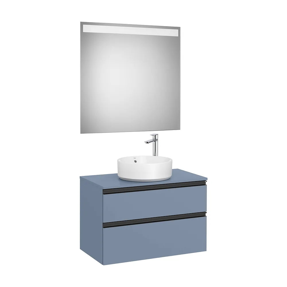Pack mueble base dos cajones lavabo sobre encimera central espejo LED 80x46x54 cm Roca - Vista 2