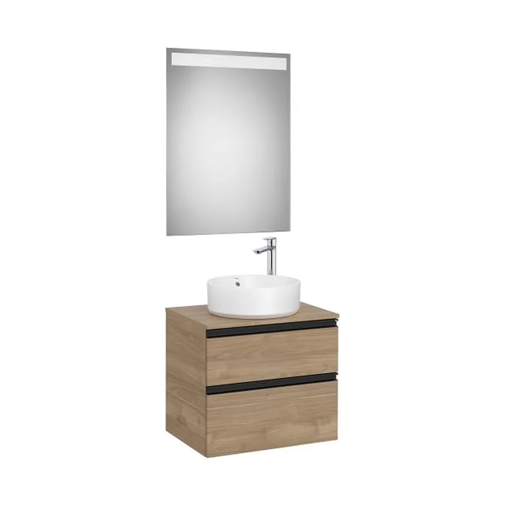 Pack mueble base dos cajones lavabo sobre encimera central espejo LED 60x46x54 cm Roca - Vista 1