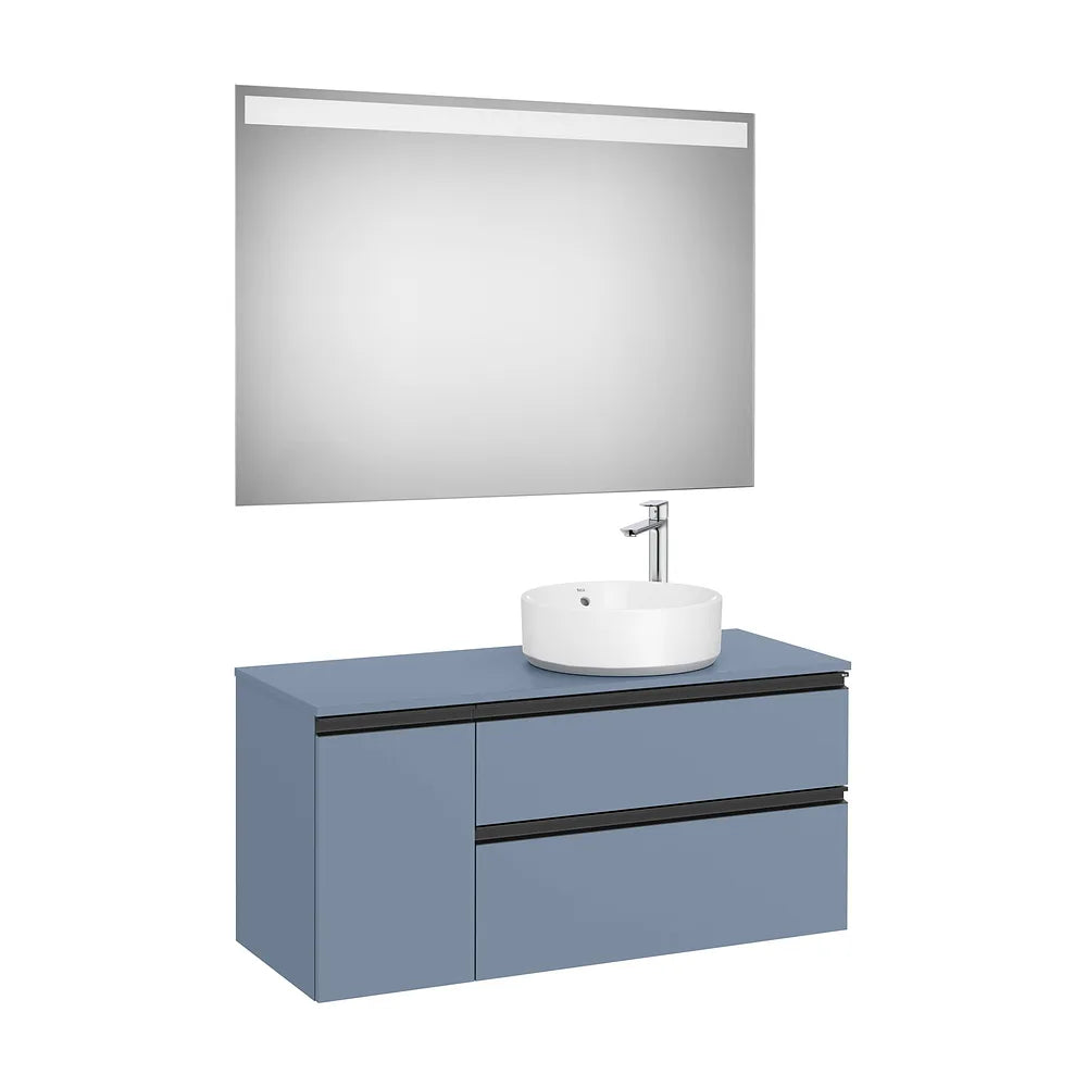 Mueble Base 2 Cajones Lavabo Sobre Encimera Derecha Espejo Led 110x46x54cm Colección Eidos Roca - Vista 2