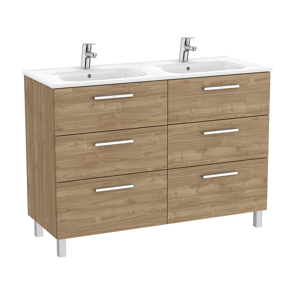 Mueble base suspendido seis cajones con lavabo doble porcelana 119x45x74 cm Roca - Vista 2