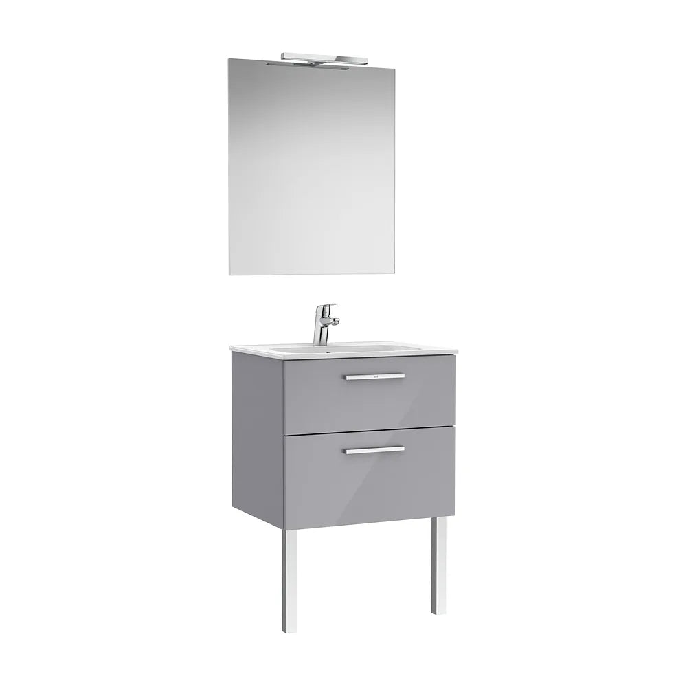 Pack mueble base dos cajones lavabo porcelana espejo aplique LED Starlight 60x45x52 cm Roca - Vista 2