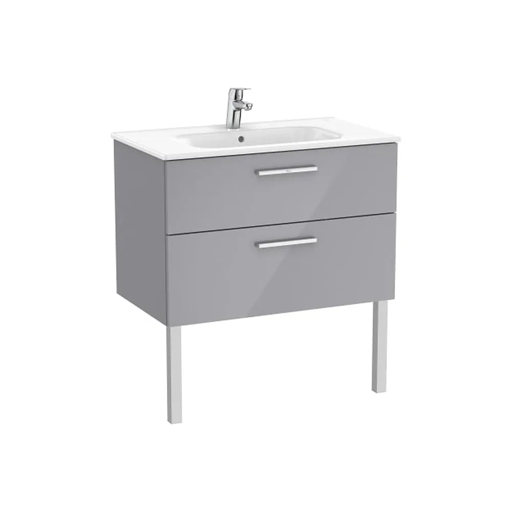 Mueble base suspendido con dos cajones y lavabo porcelana gris brillo 80x45x51 cm Roca - Vista 1
