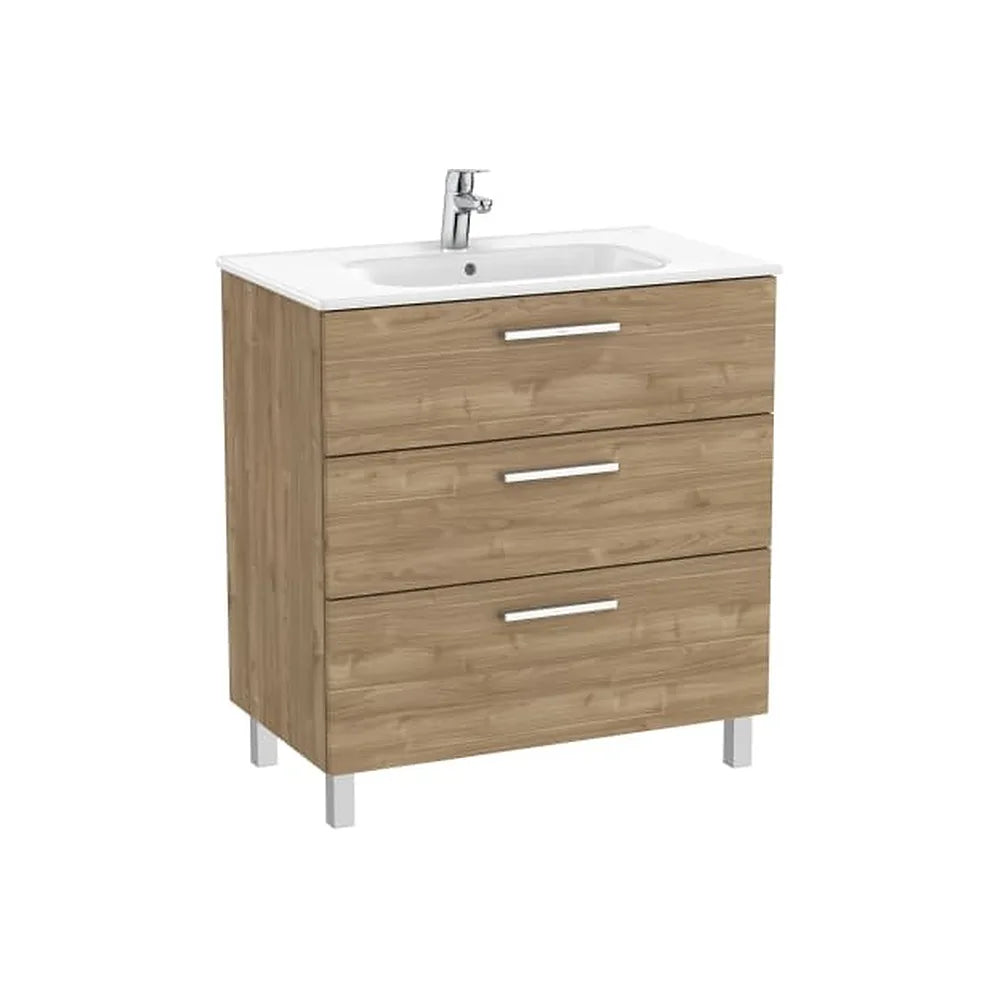 Mueble base suspendido con tres cajones y lavabo porcelana 80x45x74 cm Roca - Vista 1