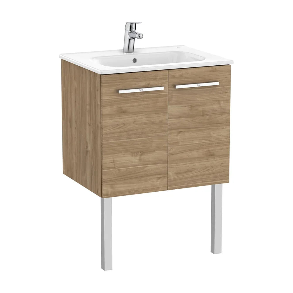 Mueble base suspendido dos puertas lavabo porcelana nogal 60x45x52 cm Roca - Vista 2