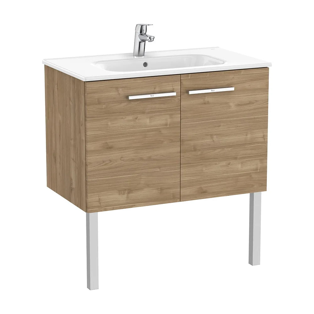Mueble base suspendido dos puertas lavabo porcelana 80x45x51 cm Nogal Roca - Vista 2