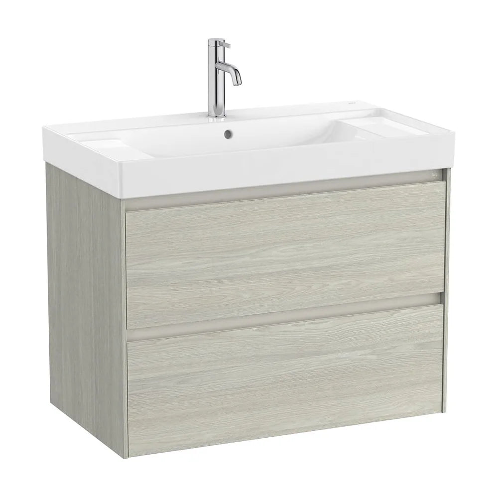 Mueble base suspendido con dos cajones y lavabo cuadrado Fineceramic 80x46x64 cm Roca - Vista 2