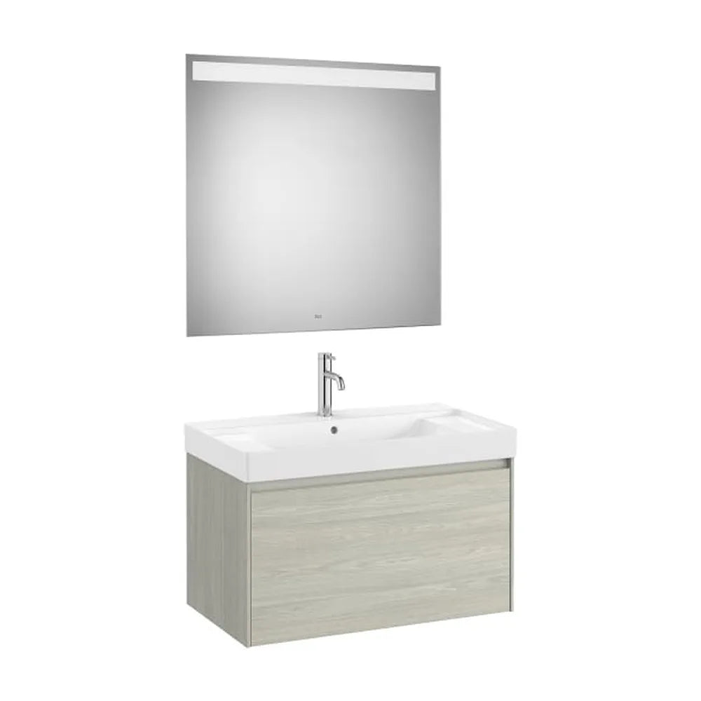 Pack mueble base un cajón lavabo centrado Fineceramic espejo LED 80x46x50 cm Roca - Vista 1