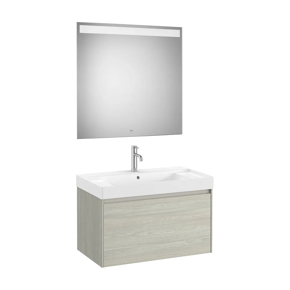 Pack mueble base un cajón lavabo centrado Fineceramic espejo LED 80x46x50 cm Roca - Vista 2