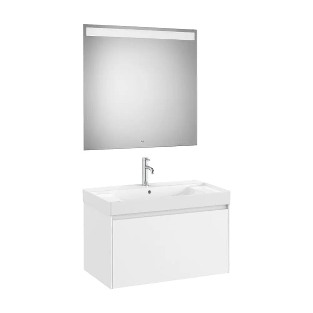 Pack mueble base un cajón lavabo centrado Fineceramic espejo LED 80x46x50 cm Roca - Vista 1