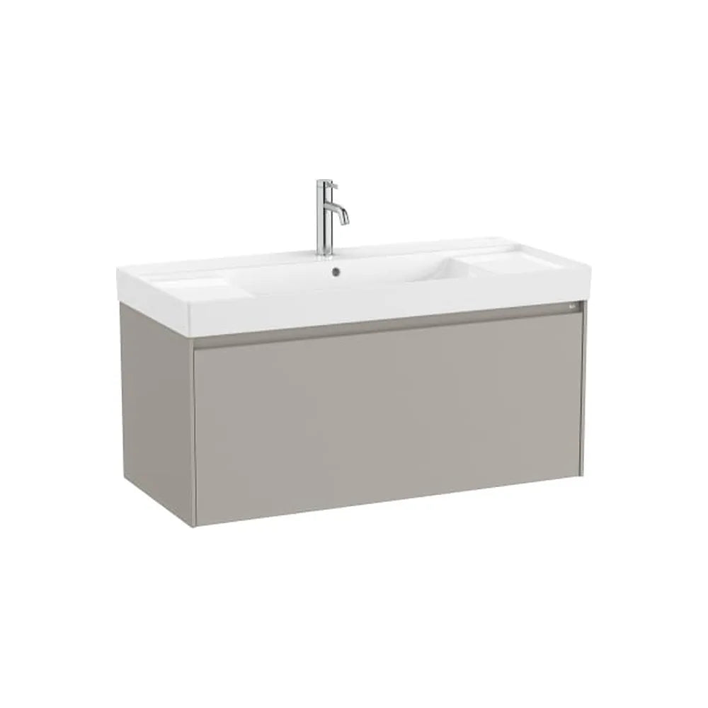 Mueble base suspendido con cajón y lavabo cuadrado Fineceramic gris arena 100x46x50 cm Roca - Vista 1
