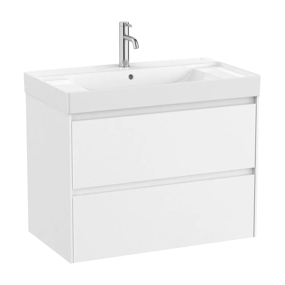 Mueble base suspendido dos cajones lavabo cuadrado Fineceramic blanco mate 80x46x64 cm Roca - Vista 2